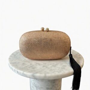 Elegant Rose Gold Rhinestone Clutch with Fringe Tassel